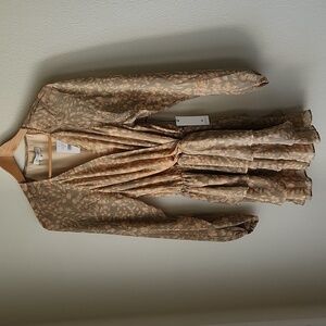 Willow Valerie Long Sleeve Floral Tiered Minidress in Apricot NWT Sz L Flowy